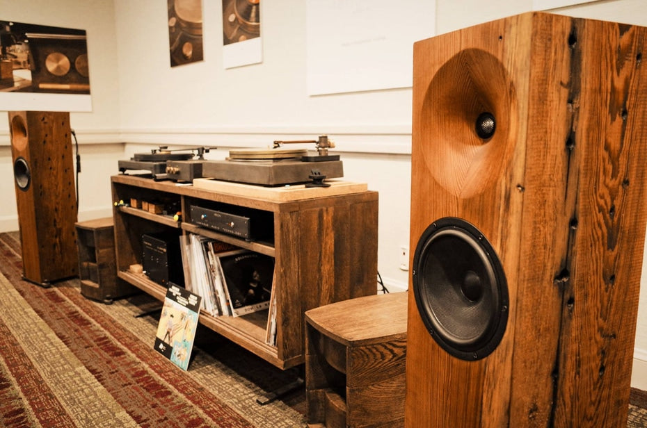 Lifestyle company Fern & Roby showed speakers with cabinets hewn from solid wood, and a hefty turntable with a cast-iron base.