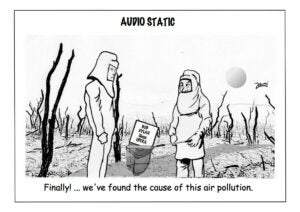 "Finally! ...we've found the cause of this air pollution." (The album, "Bob Dylan Sings Opera."