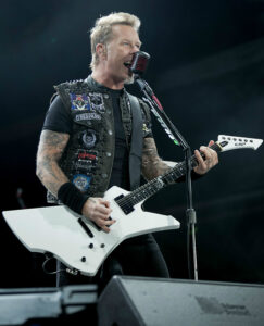 James Hetfield of Metallica with a Shure 55 Series mic.