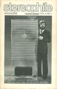 Nelson Pass and his Ion Cloud speaker on the cover of Stereophile, Volume 6, No. 1, 1983.