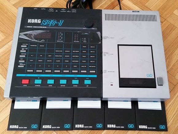 The actual Korg SQD-1 MIDI recorder used in the production of the film, complete with data storage disks!