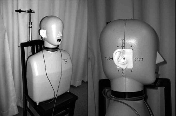 Head and torso dummy head binaural recording mics. Courtesy of Wikipedia Commons/2014AIST.