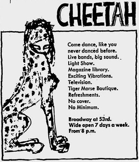 Ad for the Cheetah club in Manhattan.