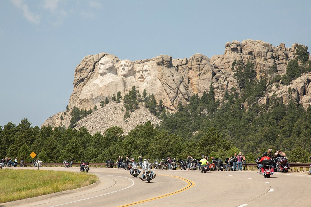 Passing Mount Rushmore on the way to a Black Hills Motorcycle Classic in Sturgis. Courtesy of sturgismotorcyclerally.com.
