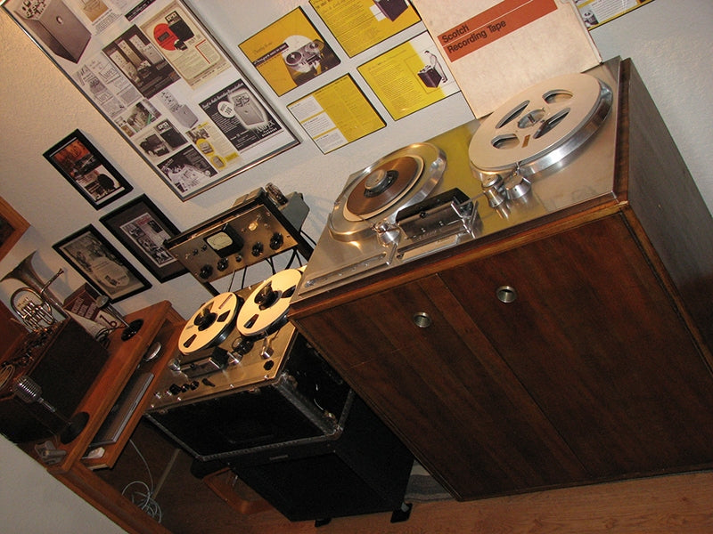 From left to right: Brush BK 401, Ampex 300 and Ampex 200A (number 33 of 112 made) recorders, both previously owned by Leo De Gar Kulka and Golden State Recorders.