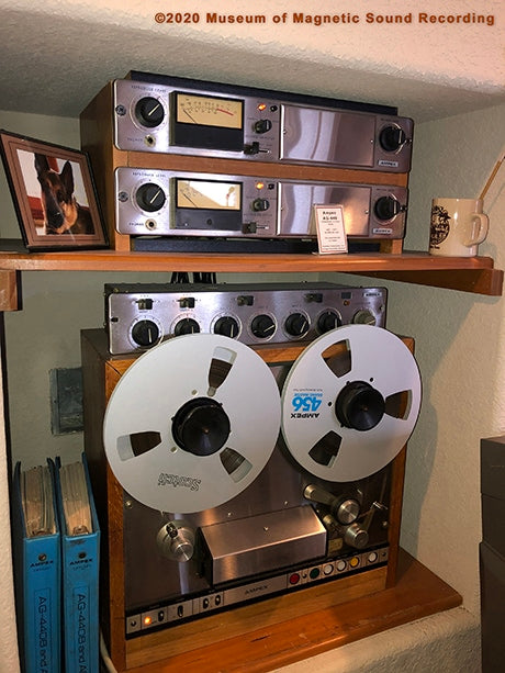 Ampex AG-440 recorder with service manuals and Ampex AM10 mixer.