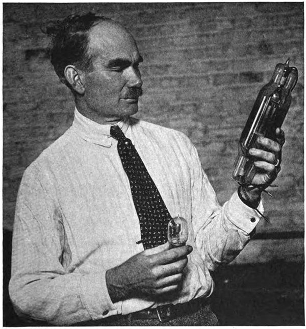 Lee de Forest, holding two early vacuum tubes. Boy, do we owe this guy a debt of gratitude