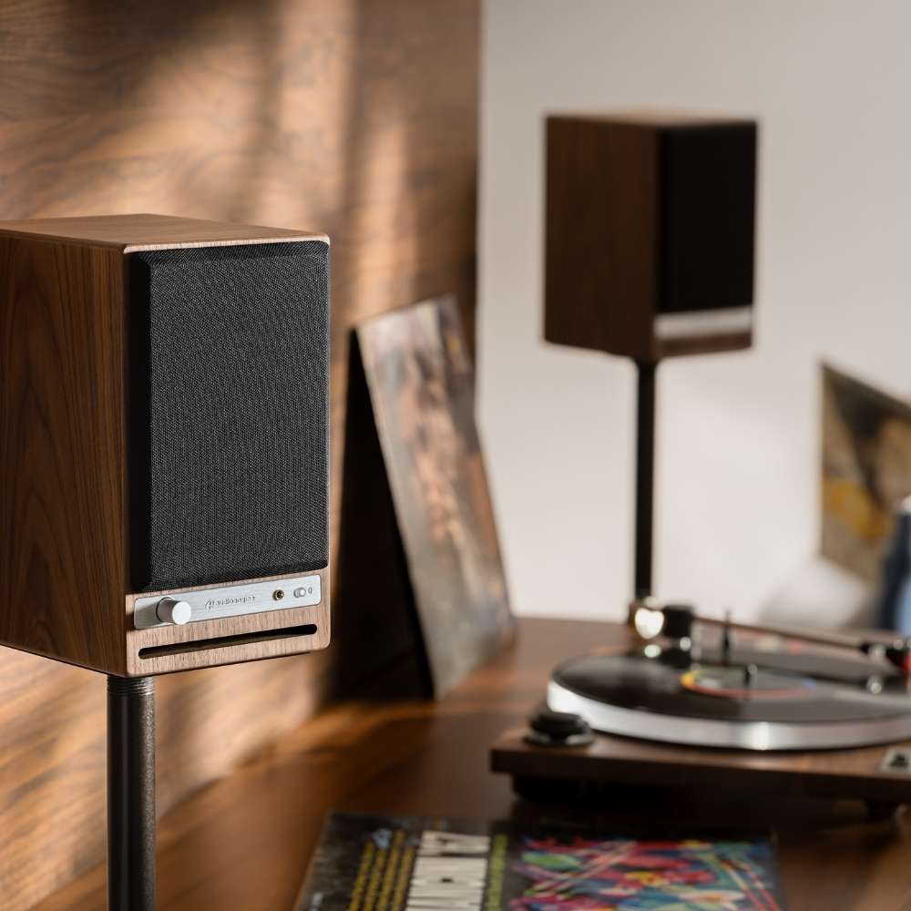 The AudioEngine HD4s are quite handsome in the walnut veneer finish.