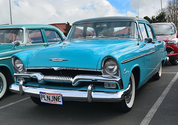 A 1955 Plymouth Savoy like the one Ken rode in to go to the 1969 Northern California Folk-Rock Festival. Courtesy of Wikimedia Commons/GPS 56 from New Zealand.