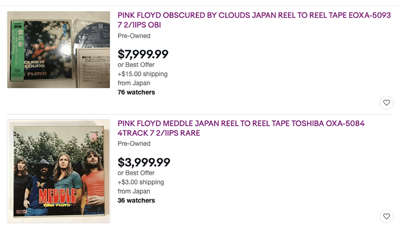 Screen shot of a couple of recent eBay auctions.