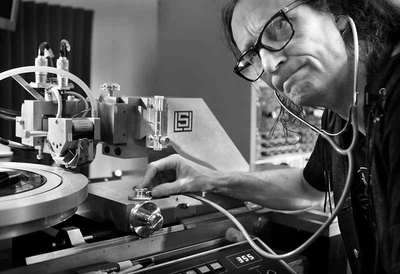 The doctor is here! Tor Degerstrøm listening for any unwanted noises on his L.J. Scully LS-76 with a stethoscope. Courtesy of Tor Degerstrøm at THD Vinyl Mastering.