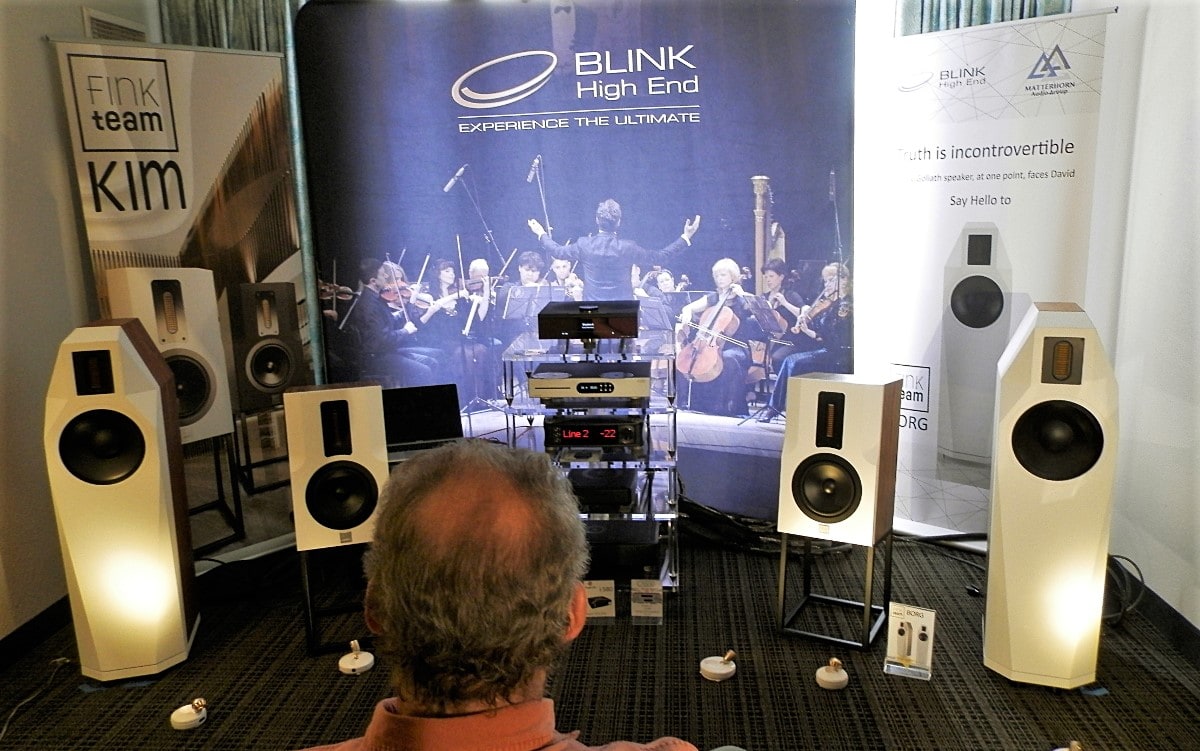 The Blink High End room featured the outstanding Fink Team loudspeaker designs. I thought the Borgs looked like a sarcophagus!