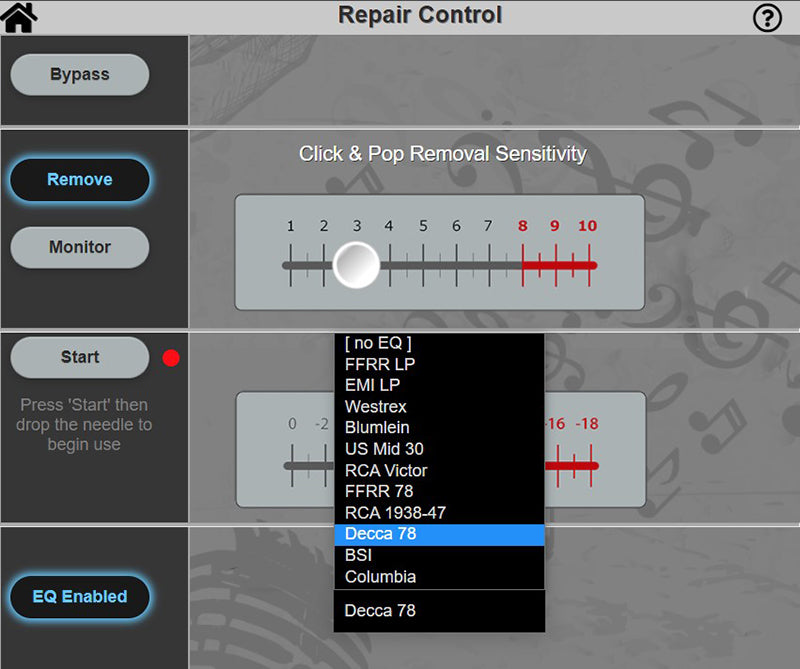 Screen shot of EQ settings.