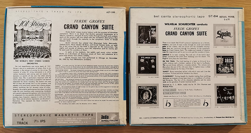 The same recording on two different labels, Audio Spectrum and Bel Canto, back covers.
