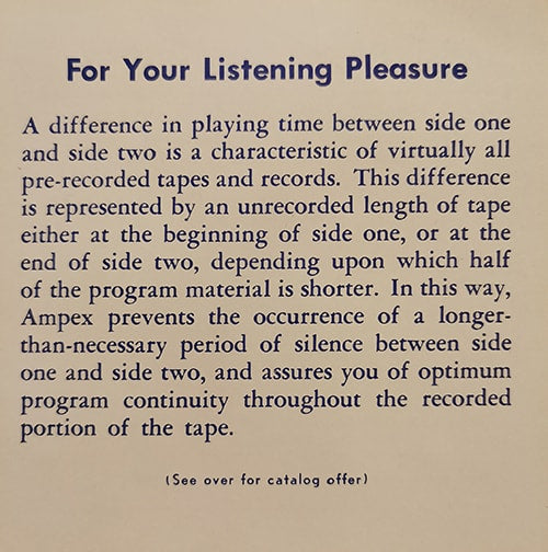 A courteous note explaining the differences in playing times from A-Side to B-Side.