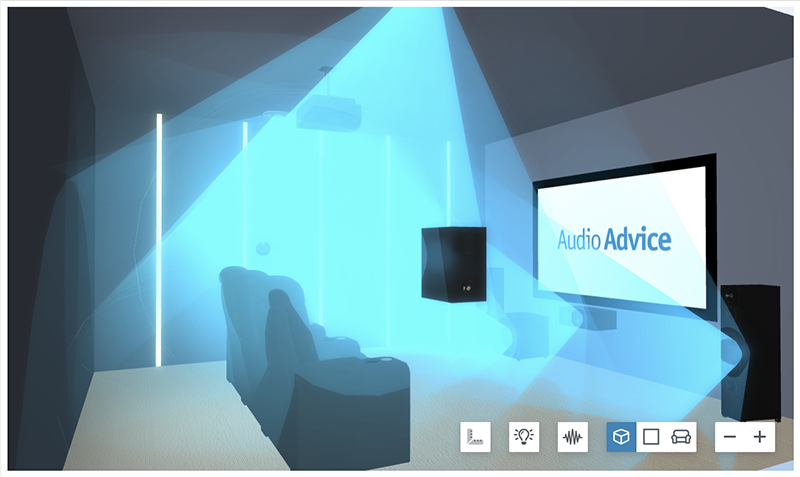 Home Theater Designer software showing speaker dispersion, side view.