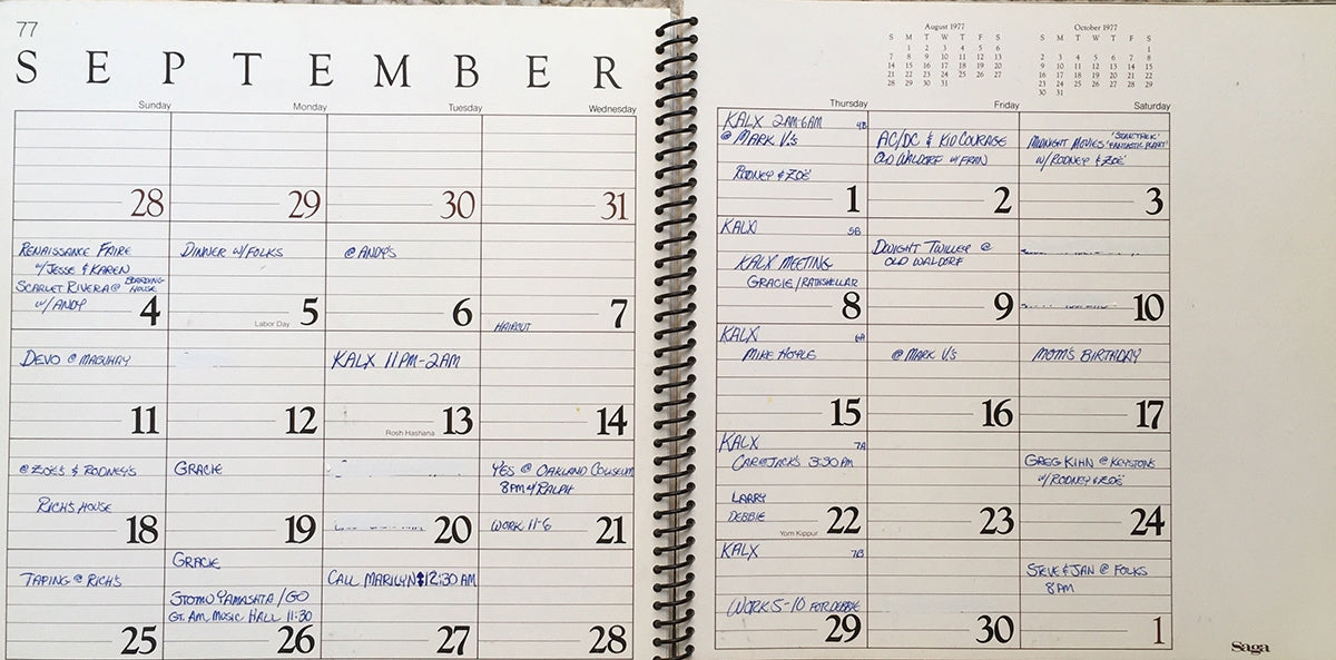 The author's calendar for September, 1977.