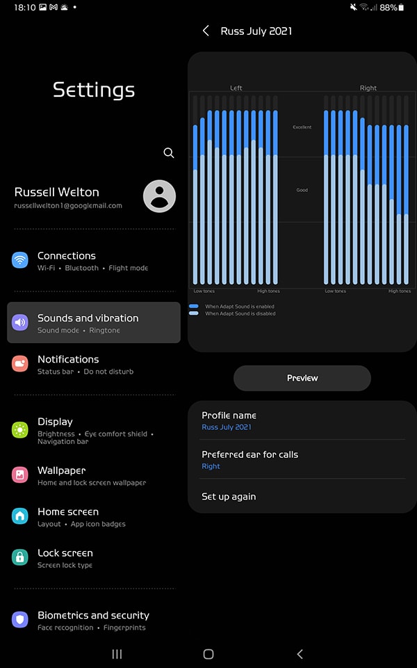 Adapt Sound app showing measurement results.