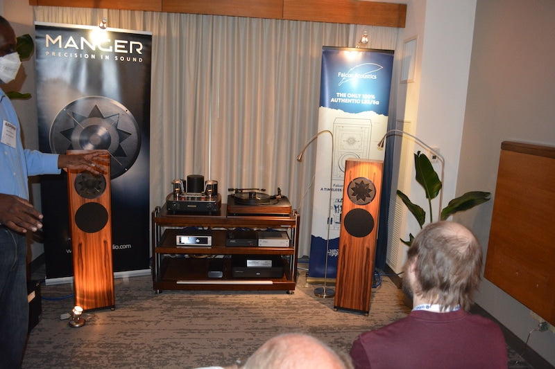 Manger loudspeakers and associated equipment in one of the MoFi rooms.