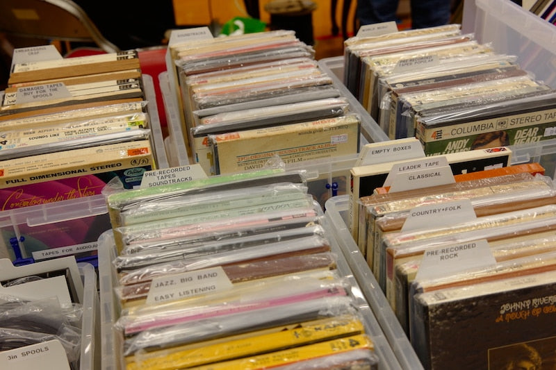 My table, with graded pre-recorded open-reel tapes.