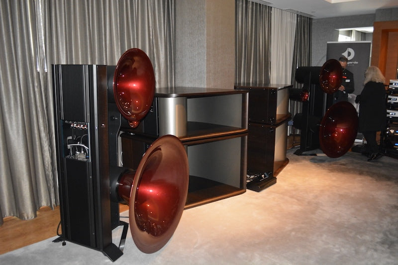 The mighty Avantgarde Acoustic Active Trio G3 loudspeaker system. They were in a big room, but I wasn't able to get far enough away from them to make any kind of judgment, as the room was packed when I was there.
