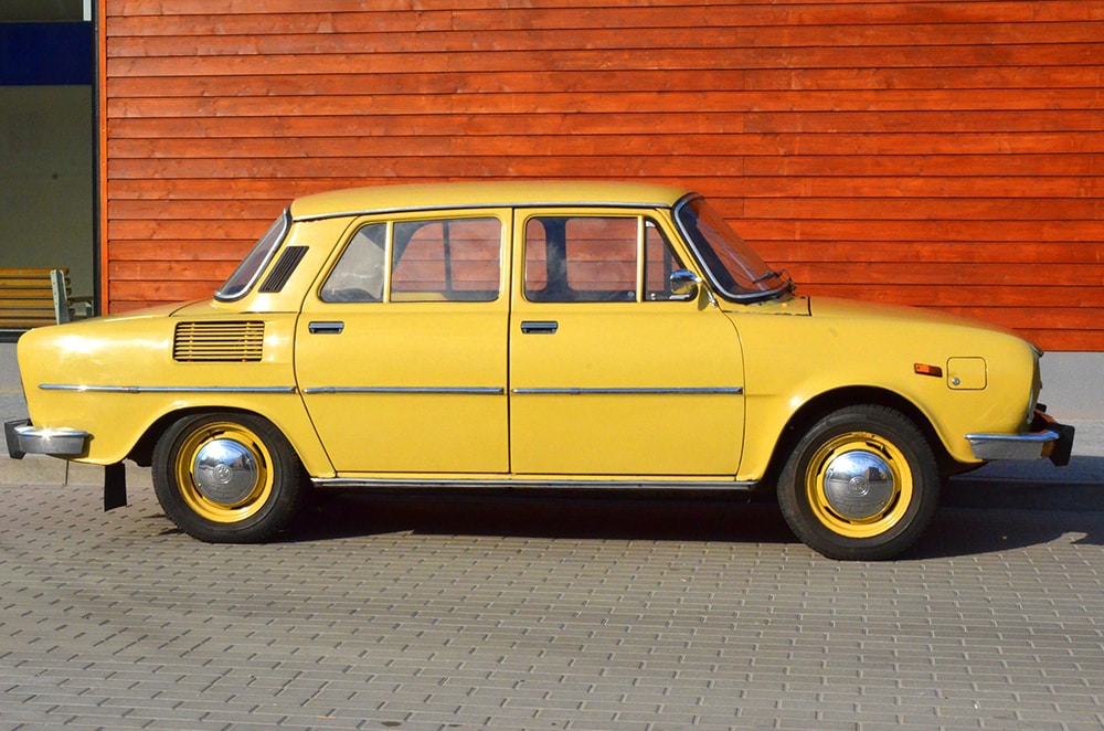 The daily driver, a 1976 Skoda S100, manufactured in Czechoslovakia, powered by a 60 cubic inch (988 cc) 4 cylinder, water-cooled, overhead camshaft engine. This was a rear-engine, rear-wheel drive configuration, with the fuel tank in the front.