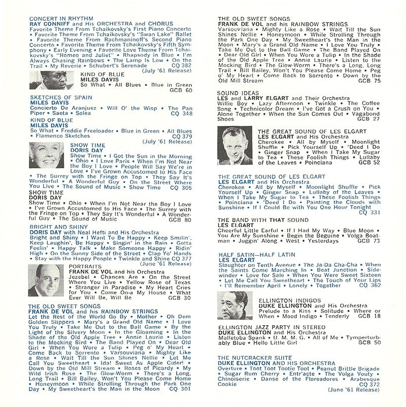 Columbia’s catalog from 1961 showing 2-track tapes in black and 4-track tapes in blue.