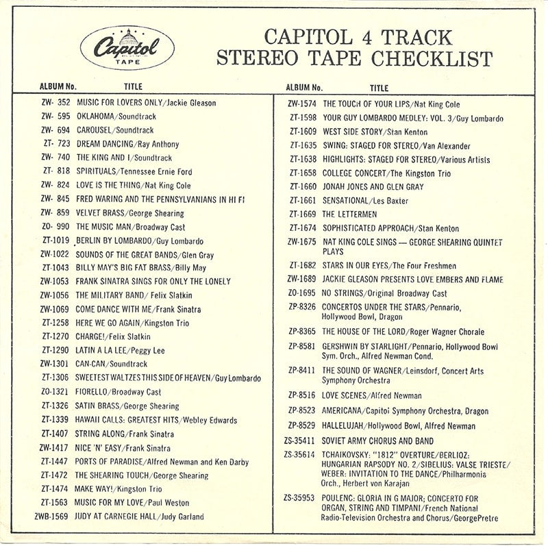 Early Capitol single-sheet 4-track catalog.