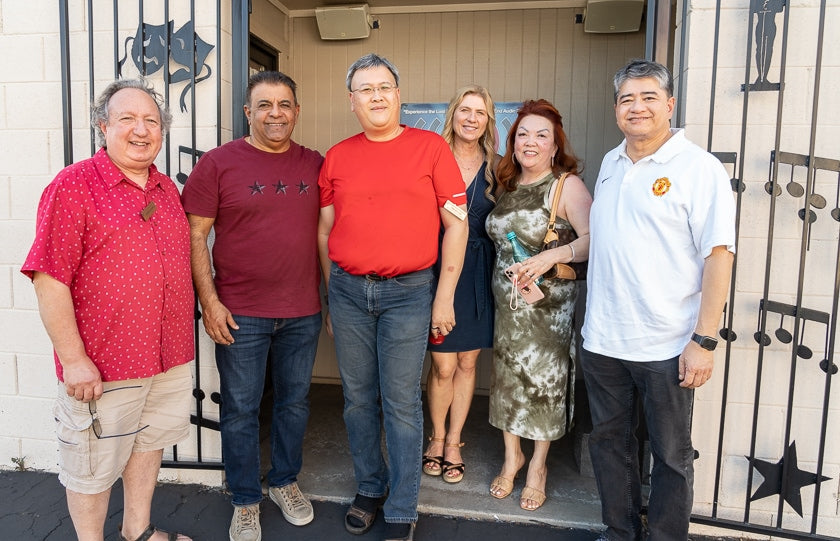 Left to right: George Counas (Zesto Audio), Sunil Merchant, Ying Kit Lee, Theresa Merchant, Cecelia (Sunil’s interior designer), unidentified man.