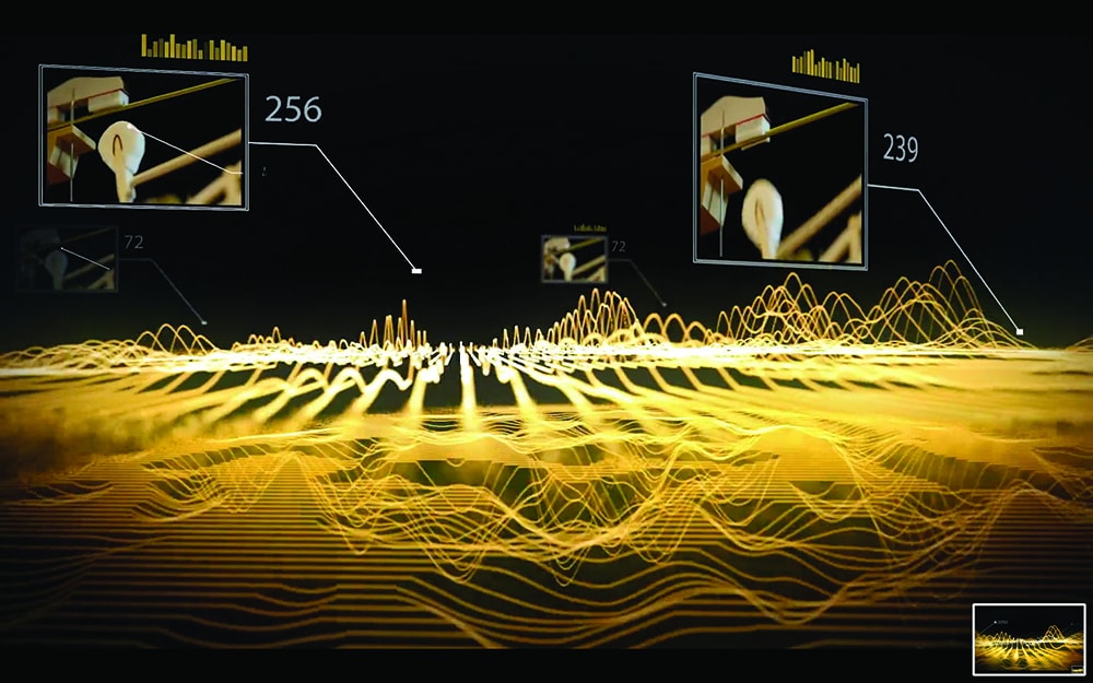 A representation of the Spirio's proportional pedaling, where up to 256 gradations of pedal depth can be applied.