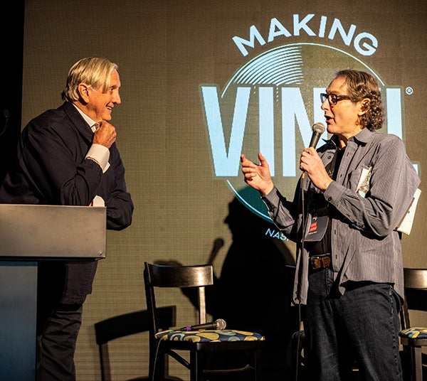 T-Bone Burnett and Larry Jaffee at Making Vinyl Nashville, 2022. Courtesy of Michael Weintrob.