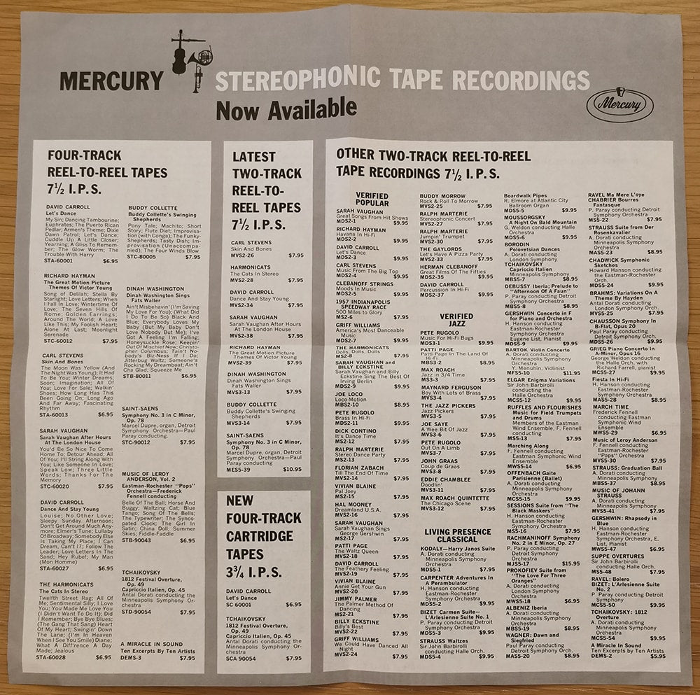 Inside the Mercury catalog – note the price differentials and track listings.