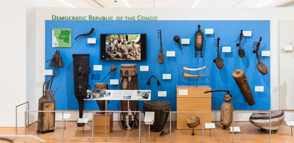 An exhibition of musical instruments from the Democratic Republic of the Congo.