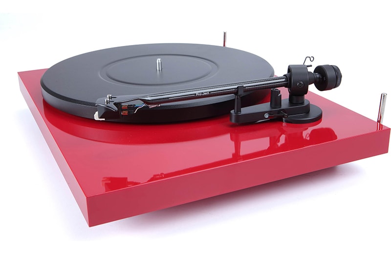 An elegant record playing system: the Pro-Ject Debut Carbon EVO turntable, arm and cartridge.