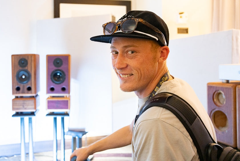 Nick Tamofsky of Black Ocean Audio. Nick’s room was one of the most talked about rooms. He had two versions of his Le Chiffre Studio speakers on hand.