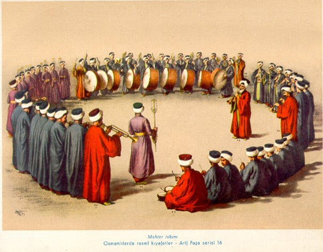 Mehter band. Courtesy of Wikimedia Commons/National Library, Ankara/public domain.