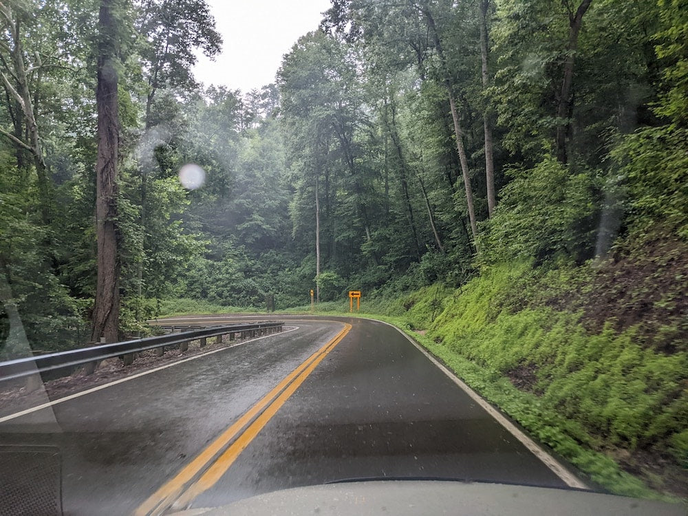 Driving through the Hocking Hills.