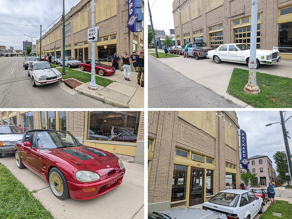 Some of the rally cars outside the museum.