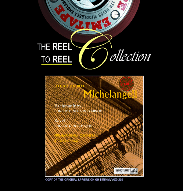 Michelangeli, Rachmaninoff Concerto No. 4 in G Minor and Ravel Concerto in G Major reel-to-reel tape cover.
