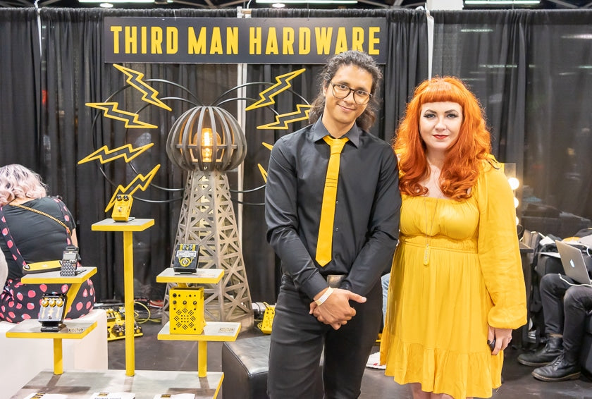 It’s not the size of the booth that matters, it’s the creativity! Third Man Hardware, maker of some unique pedals, had the look down with these two friendly representatives.