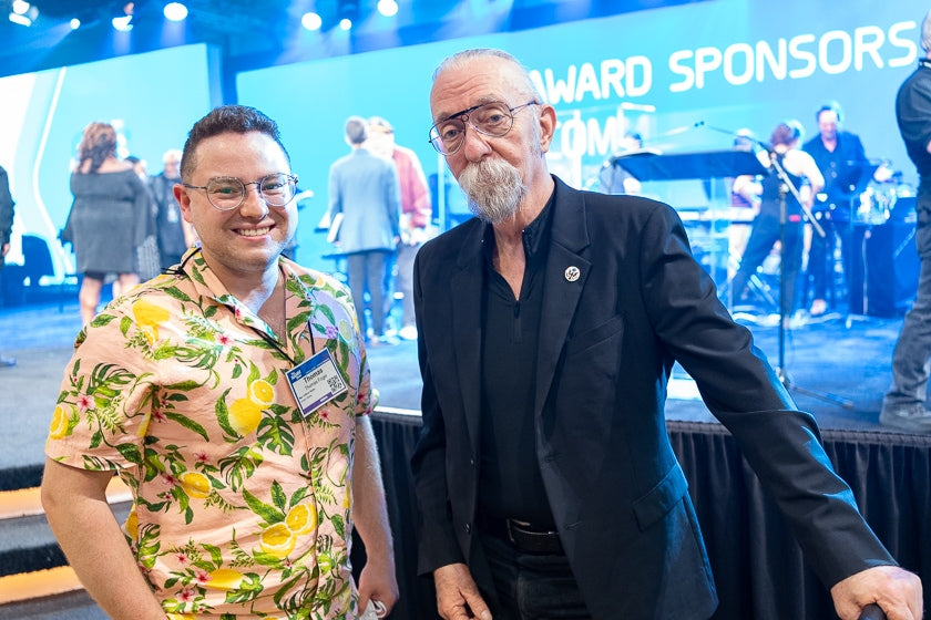 Thomas Fogel and Jeffrey Allen “Skunk” Baxter after the TEC Awards show.