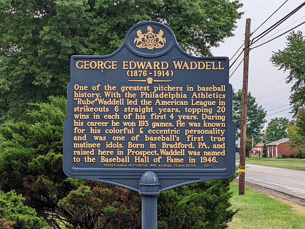 Historic marker for George "Rube" Waddell.