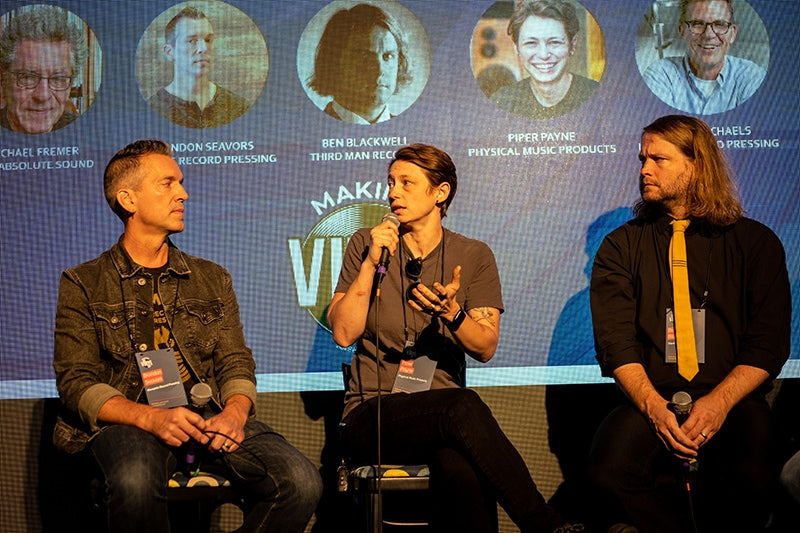 Brandon Seavers (Memphis Record Pressing), Piper Payne (Infrasonic Mastering, Physical Music Products) and Ben Blackwell (Third Man Records) at the 2022 Nashville Making Vinyl conference. Courtesy of Making Vinyl.