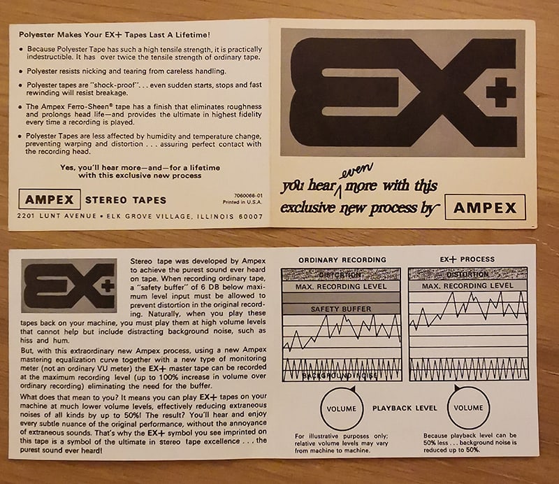 Insert explaining the technical virtues of Ampex's EX+ tapes.