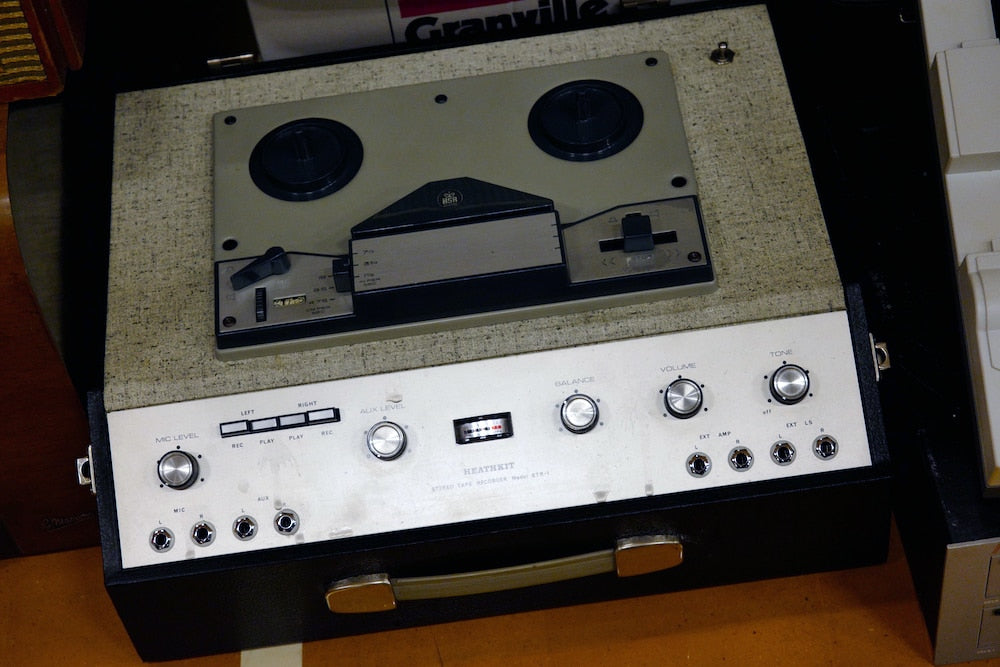 Another mystery to solve: a Heathkit STR-1 tape deck with a BSR badge on the head cover.