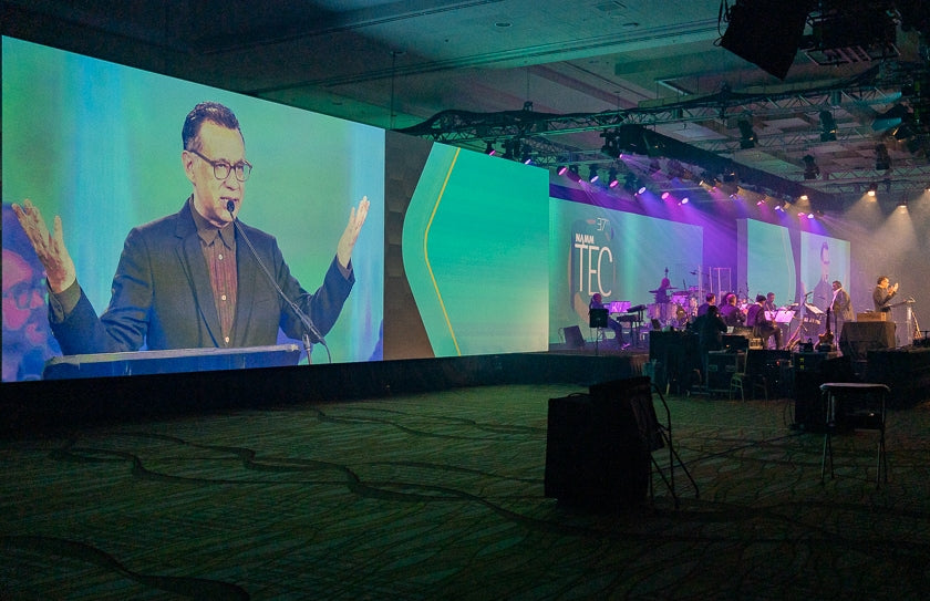 Fred Armisen delivers the opening monologue at the 2022 NAMM TEC Awards. The awards honor achievements in music, technology, engineering, and other categories.