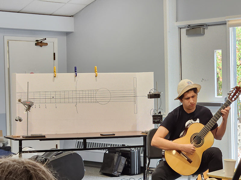 Adrian Montero, a Master's degree student in classical guitar performance at URI, during a seminar. Courtesy of Tom Methans.