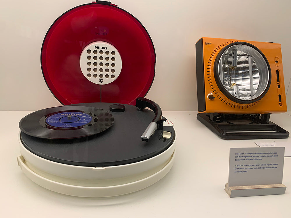 A 1970s circular record player.