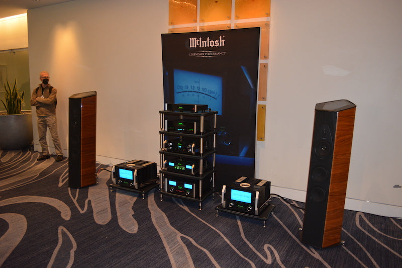 The degree of speaker toe-in is critical to achieve best imaging and spaciousness, as this McIntosh display at AXPONA 2022 demonstrates. Courtesy of Frank Doris.